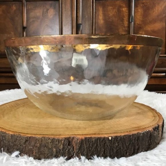 (Set of 2) 10 Strawberry Street Gold Rimmed Wavy Glass XL Bowls Made in Germany - Picture 2 of 11